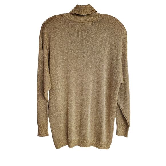 Women's Suzelle Gold Shimmer Turtle Neck Tunic Sweater | Size Large - Picture 2 of 9